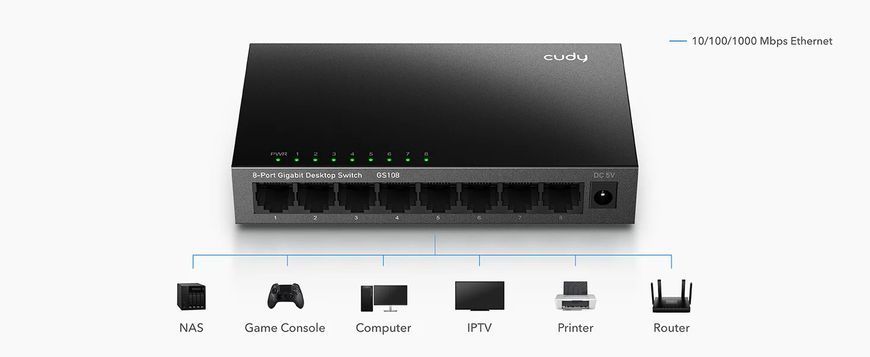 8 портов 10/100/1000 Mbps GS108 23-407 фото