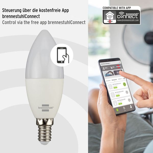 5,5W E14 Bec LED inteligent SB 400 (Bec WiFi compatibil cu Amazon Alexa și Google Assistant, temporizator integrat, aplicație gratuită) brennenstuhl®Connect 1294870140 фото