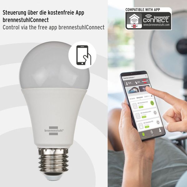 9W E27 Bec LED inteligent SB 800 E27 (bec WiFi compatibil cu Amazon Alexa și Google Assistant, temporizator integrat, aplicație gratuită) brennenstuhl®Connect 1294870270 фото