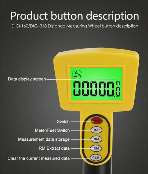 Roată de măsurare a distanței 0-99999,9 m/ft, mâner telescopic, săgeată punct de pornire afișaj digital NF-DIGI318 24-318 фото