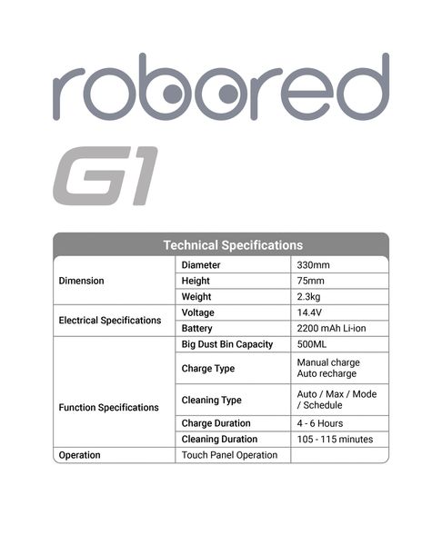 Robored G1 Robot Vacuum cleaner Redline RoboredG1 фото