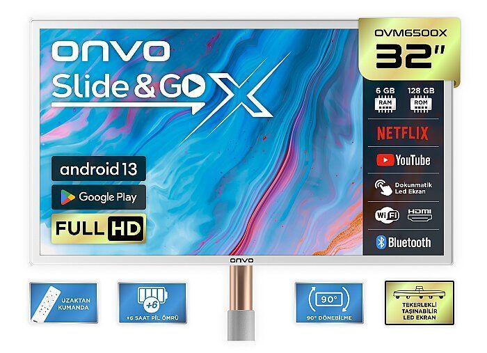 ONVO 32" 82cm 32OVM6500X Slide & GoX Smart Touch Android 13 Full HD Mobil pe Roți 32OVM6500X фото