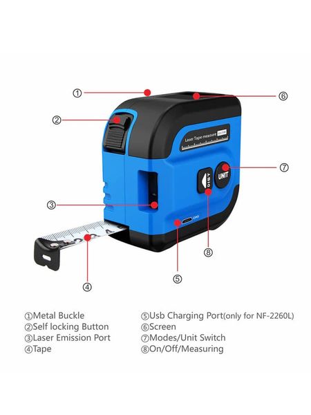 NF-2260L Цифровая измерительная лента с лазером для измерения длины, высоты, площади и объема NOYAFA  NF-2260L фото