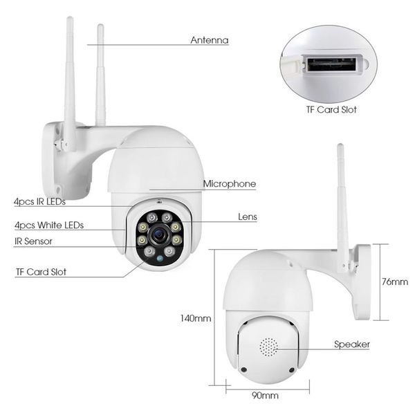 2MP 360° Audio + Mic 128GB WIFI PTZ Dome Camera PTZ2DF TECOVISION 36-8-102 фото