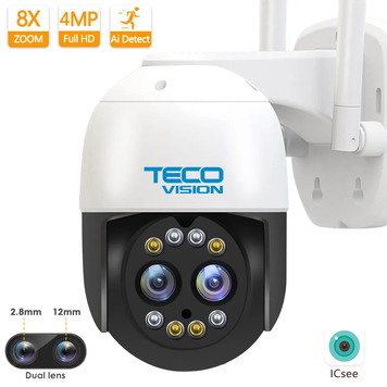 4MP Dual Lens 360° Audio + Mic 128GB WIFI PTZ Dome Camera PTZ4DLF TECOVISION 36-8-101 фото