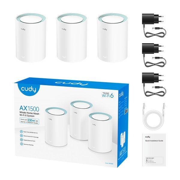 M1500 3pcs Wifi 6 MESH 2.4GHz/5Ghz AC1200 Mesh Wi-Fi System 23-8043 фото